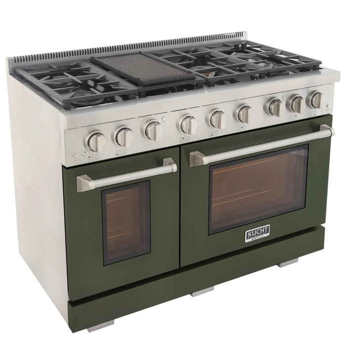 Kucht Professional 48-Inch 6.7 cu. ft. Propane Gas Range in Olive Green with Silver Accents (KFX480-LP-G)