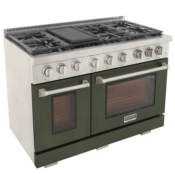 Kucht Professional 48-Inch 6.7 cu. ft. Propane Gas Range in Olive Green with True Simmer Burners (KFX4800X-LP-G)