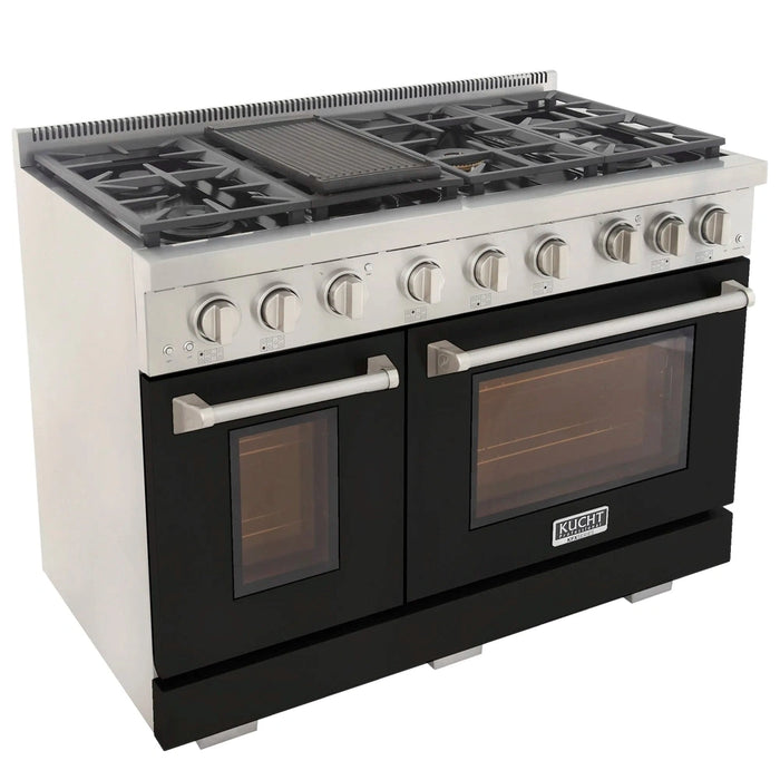 Kucht Professional 48-Inch 6.7 cu. ft. Propane Gas Range in Black with Silver Accents (KFX480/LP-BK)