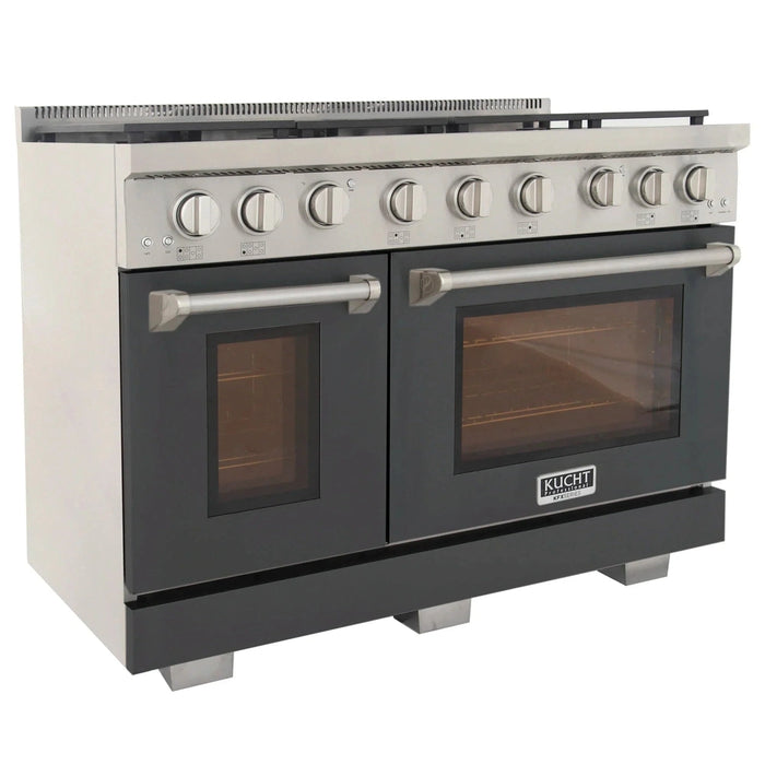 Kucht Professional 48-Inch 6.7 cu. ft. Propane Gas Range in Cement Gray with Silver Accents (KFX480/LP-GY)