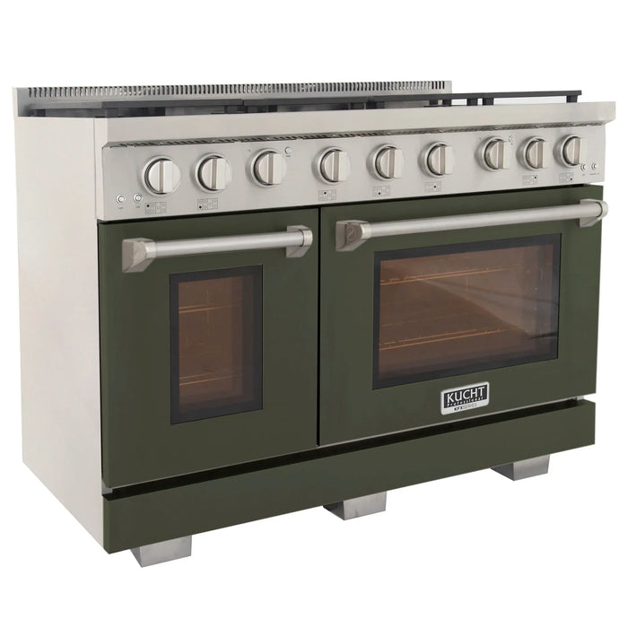 Kucht Professional 48-Inch 6.7 cu. ft. Propane Gas Range in Olive Green with Silver Accents (KFX480-LP-G)