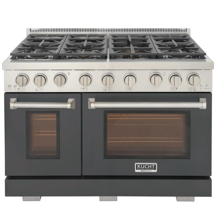 Kucht Professional 48-Inch 6.7 cu. ft. Propane Gas Range in Cement Gray with True Simmer Burners (KFX4800X/LP-GY)