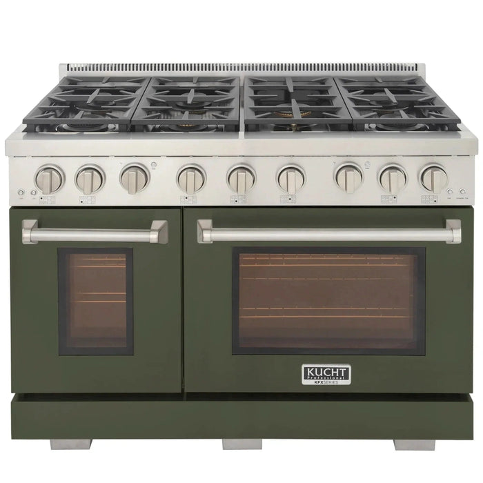 Kucht Professional 48-Inch 6.7 cu. ft. Propane Gas Range in Olive Green with True Simmer Burners (KFX4800X-LP-G)