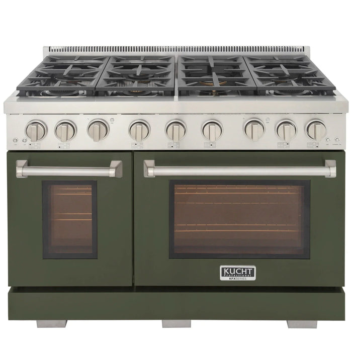 Kucht Professional 48-Inch 6.7 cu. ft. Propane Gas Range in Olive Green with Silver Accents (KFX480-LP-G)