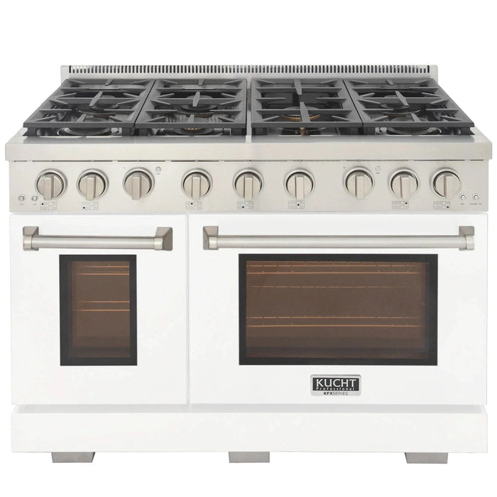 Kucht Professional 48-Inch 6.7 cu. ft. Propane Gas Range in White with Silver Accents (KFX480-LP-W)