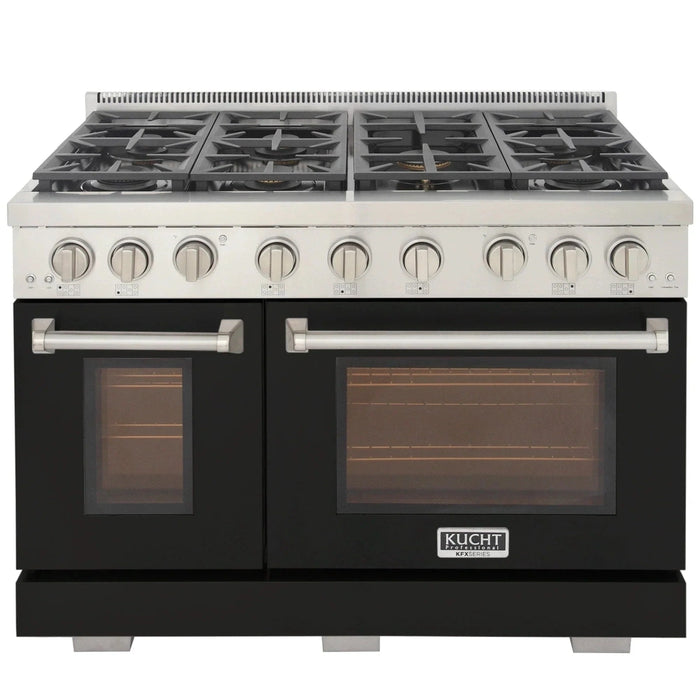 Kucht Professional 48-Inch 6.7 cu. ft. Propane Gas Range in Black with Silver Accents (KFX480/LP-BK)