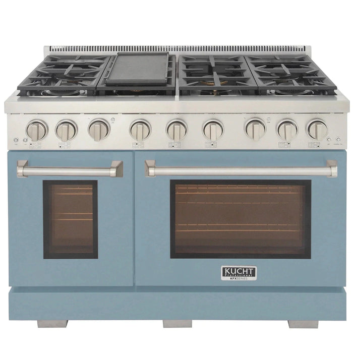 Kucht Professional 48-Inch 6.7 cu. ft. Propane Gas Range in Light Blue with Silver Accents (KFX480/LP-LB)