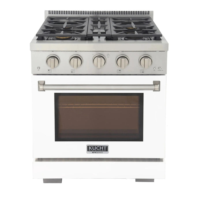 Kucht Professional 30-Inch 4.2 cu. ft. Gas Range in White with Silver Accents (KFX300-W)