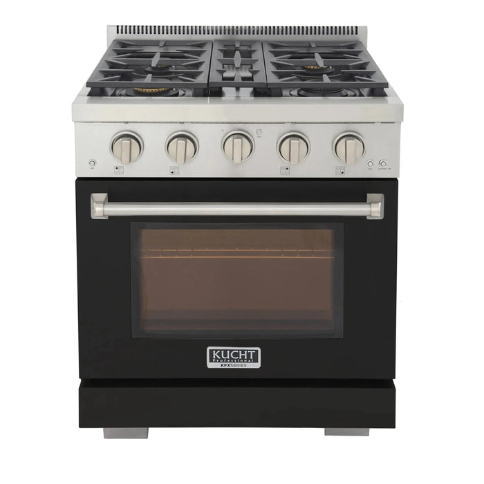 Kucht Professional 30-Inch Propane Gas Range with 4.2 cu. ft. Oven in Black with Silver Accents (KFX300/LP-BK)