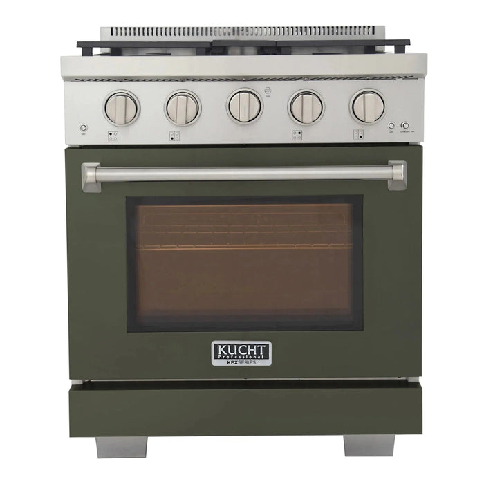 Kucht Professional 30-Inch 4.2 cu. ft. Propane Gas Range in Olive Green with True Simmer Burners (KFX3000X/LP-G)