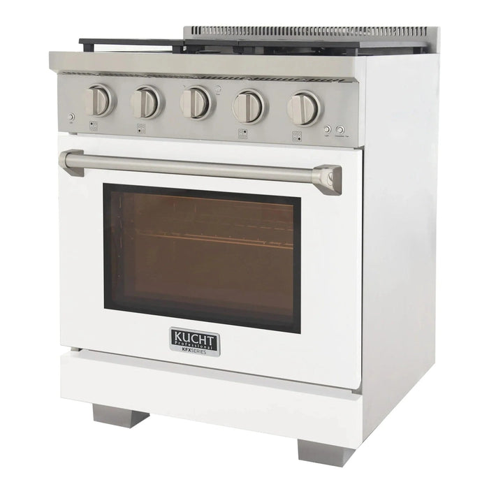 Kucht Professional 30-Inch 4.2 cu. ft. Propane Gas Range in White with Silver Accents (KFX300/LP-W)