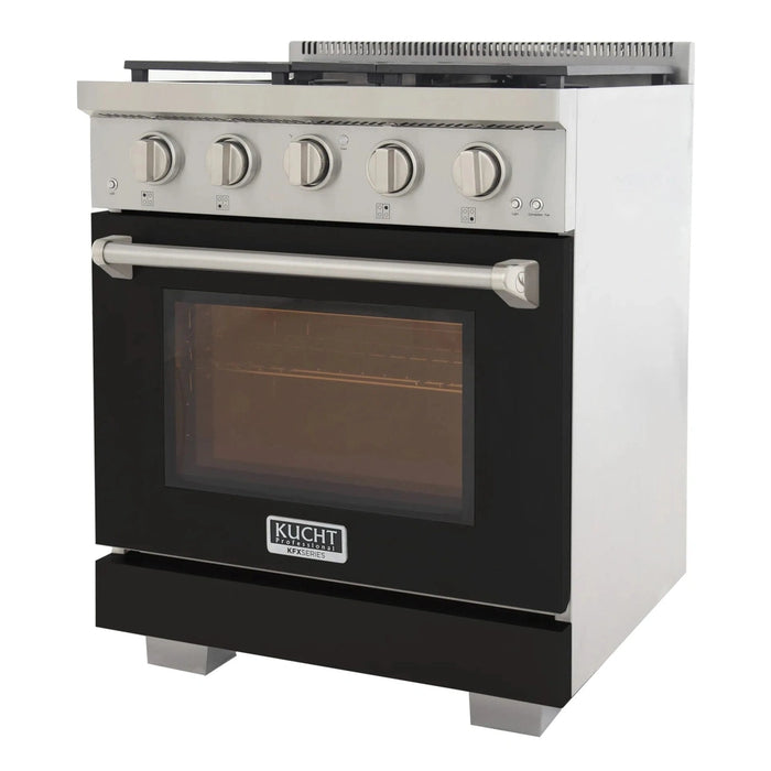 Kucht Professional 30-Inch Propane Gas Range with 4.2 cu. ft. Oven in Black with Silver Accents (KFX300/LP-BK)