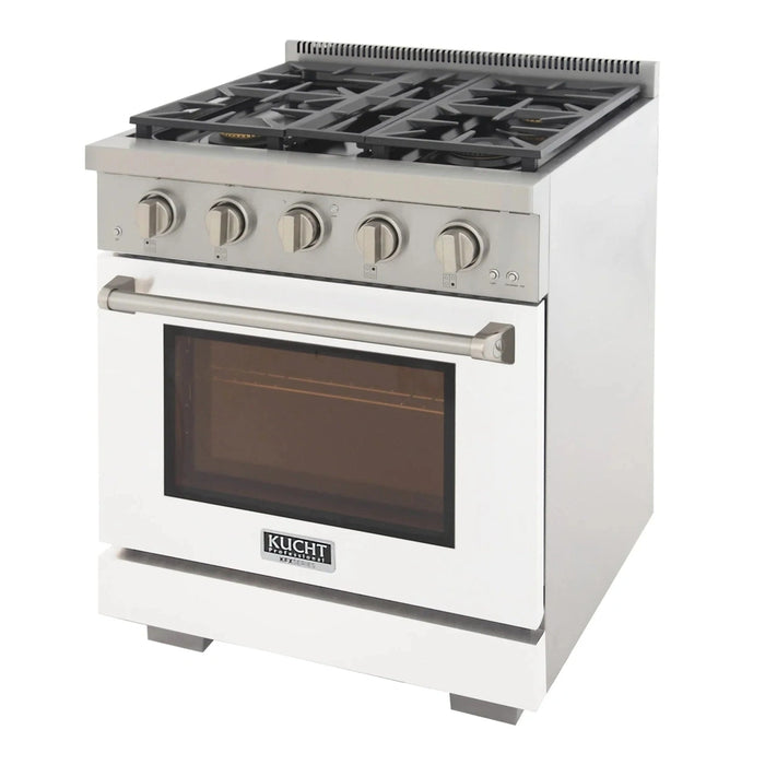 Kucht Professional 30-Inch 4.2 cu. ft. Propane Gas Range in White with Silver Accents (KFX300/LP-W)