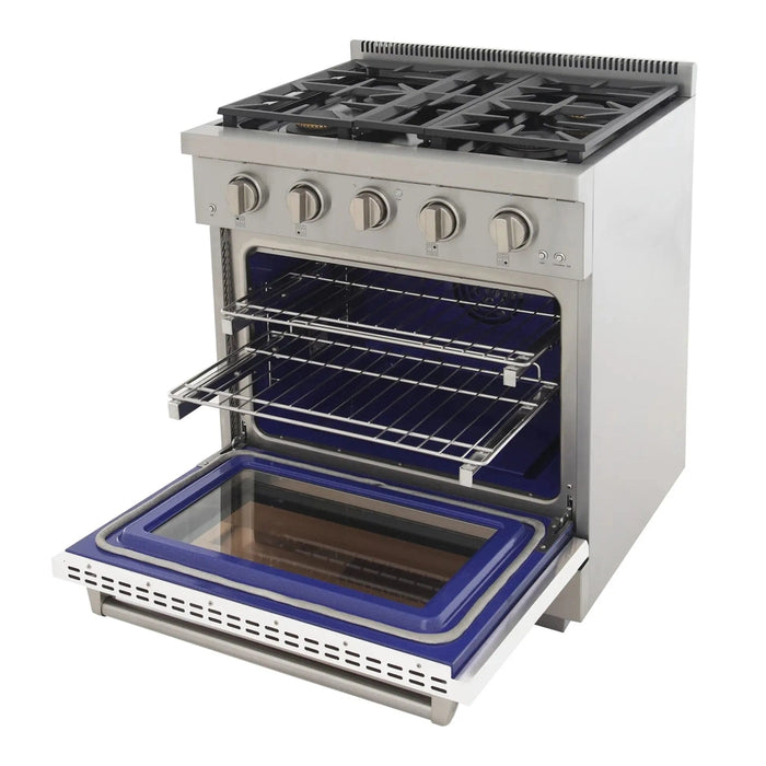 Kucht Professional 30-Inch 4.2 cu. ft. Gas Range in White with Silver Accents (KFX300-W)
