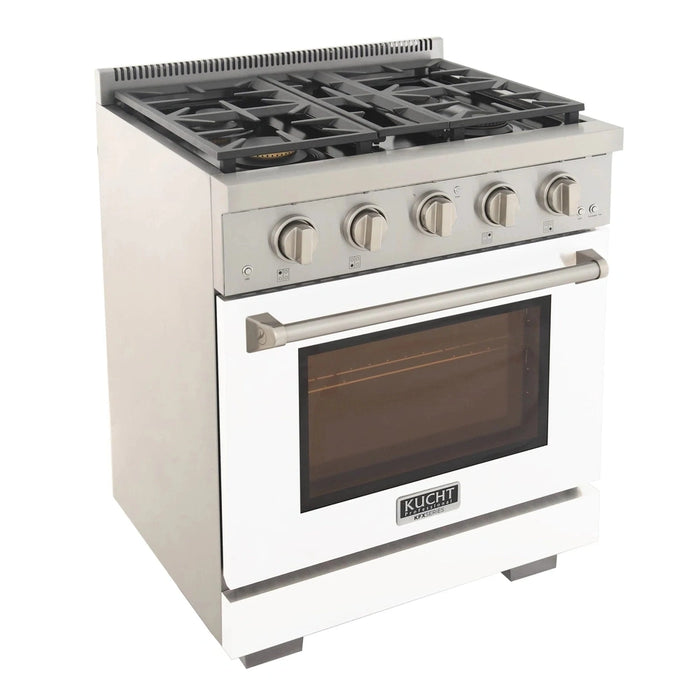 Kucht Professional 30-Inch 4.2 cu. ft. Gas Range in White with Silver Accents (KFX300-W)