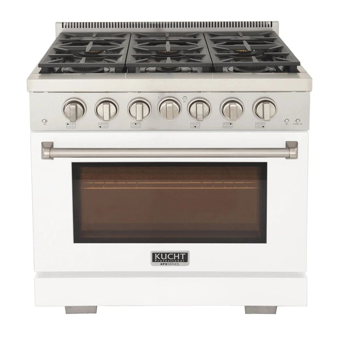 Kucht Professional 36-Inch 5.2 cu. ft. Propane Gas Range in White with Silver Accents (KFX360/LP-W)