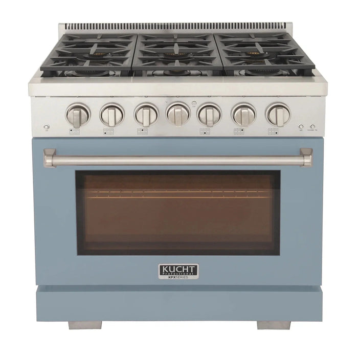 Kucht Professional 36-Inch 5.2 cu. ft. Propane Gas Range in Light Blue with Silver Accents (KFX360/LP-LB)