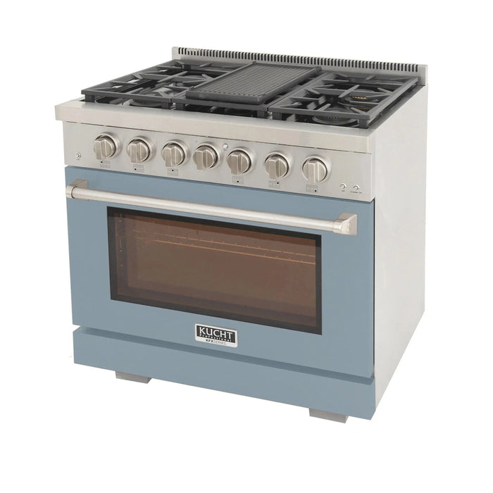 Kucht Professional 36-Inch 5.2 cu. ft. Propane Gas Range in Light Blue with True Simmer Burners (KFX3600X/LP-LB)