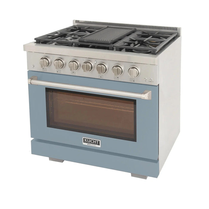 Kucht Professional 36-Inch 5.2 cu. ft. Propane Gas Range in Light Blue with Silver Accents (KFX360/LP-LB)