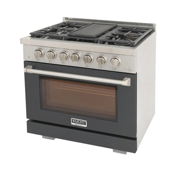 Kucht Professional 36-Inch 5.2 cu. ft. Propane Gas Range in Gray with Silver Accents (KFX360/LP-GY)