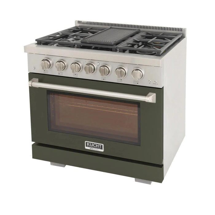 Kucht Professional 36-Inch 5.2 cu. ft. Propane Gas Range in Olive Green with Silver Accents (KFX360/LP-G)