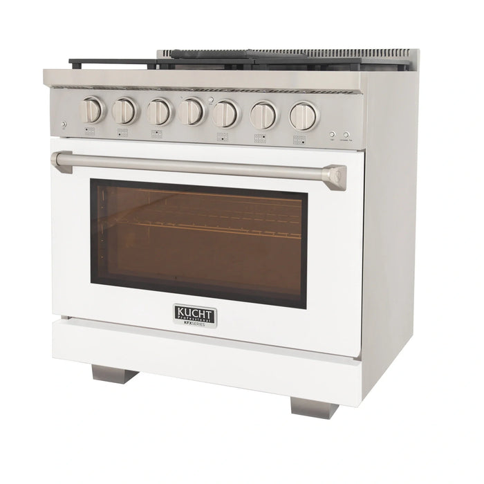 Kucht Professional 36-Inch 5.2 cu. ft. Gas Range in White with Silver Accents (KFX360-W)