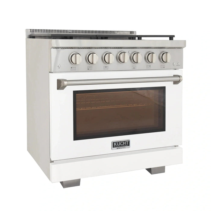 Kucht Professional 36-Inch 5.2 cu. ft. Propane Gas Range in White with Silver Accents (KFX360/LP-W)