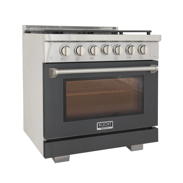 Kucht Professional 36-Inch 5.2 cu. ft. Propane Gas Range in Gray with Silver Accents (KFX360/LP-GY)