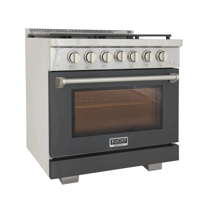 Kucht Professional 36-Inch 5.2 cu. ft. Propane Gas Range in Cement Gray with True Simmer Burners (KFX3600X/LP-GY)