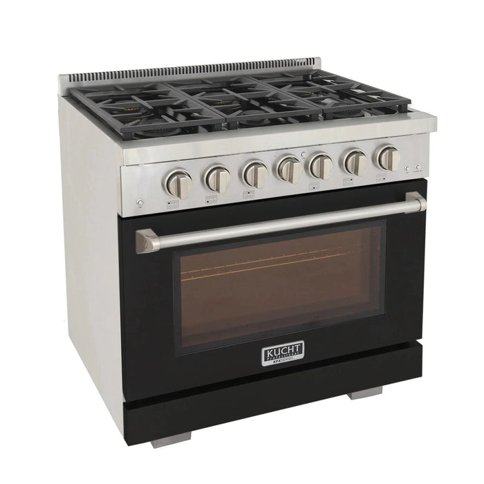 Kucht Professional 36-Inch 5.2 cu. ft. Propane Gas Range in Black with Silver Accents (KFX360/LP-BK)