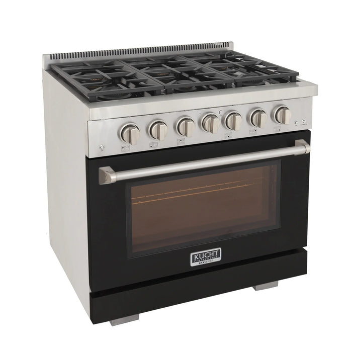 Kucht Professional 36-Inch 5.2 cu. ft. Gas Range in Black with Silver Accents (KFX360-BK)