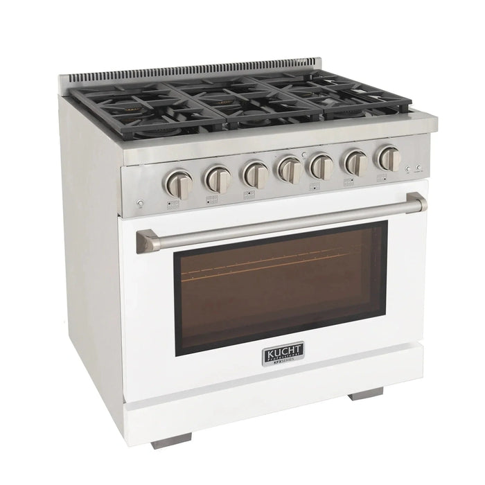 Kucht Professional 36-Inch 5.2 cu. ft. Propane Gas Range in White with Silver Accents (KFX360/LP-W)