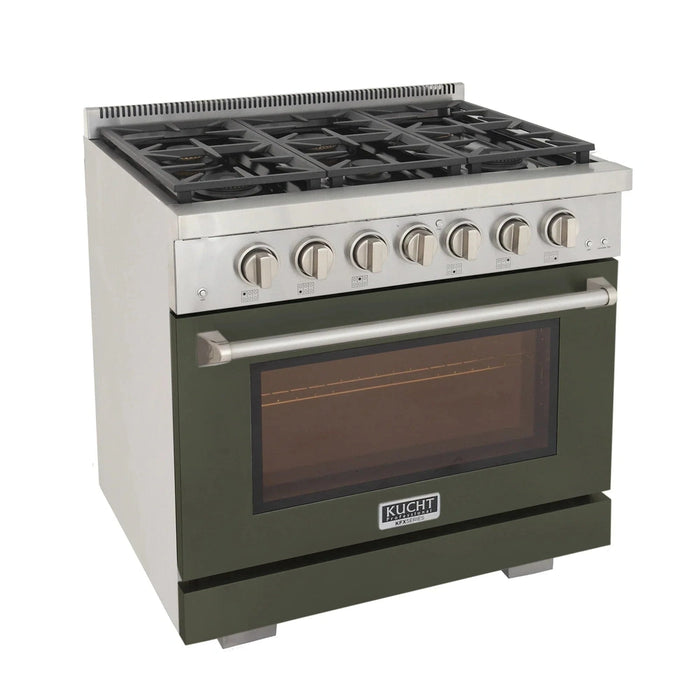 Kucht Professional 36-Inch 5.2 cu. ft. Propane Gas Range in Olive Green with True Simmer Burners (KFX3600X/LP-G)