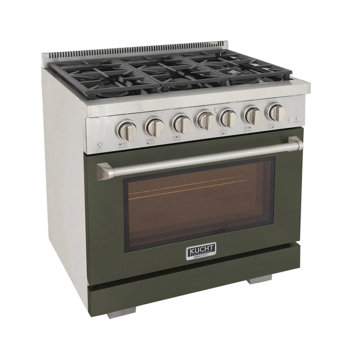 Kucht Professional 36-Inch 5.2 cu. ft. Gas Range in Olive Green with True Simmer Burners (KFX3600X-G)