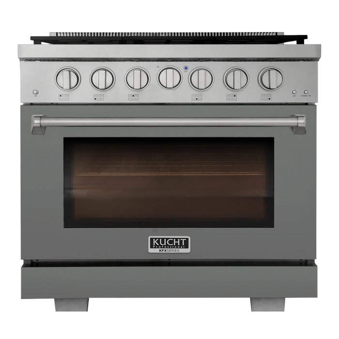 Kucht Professional 36-Inch 5.2 cu. ft. Propane Gas Range in Cement Gray with True Simmer Burners (KFX3600X/LP-GY)
