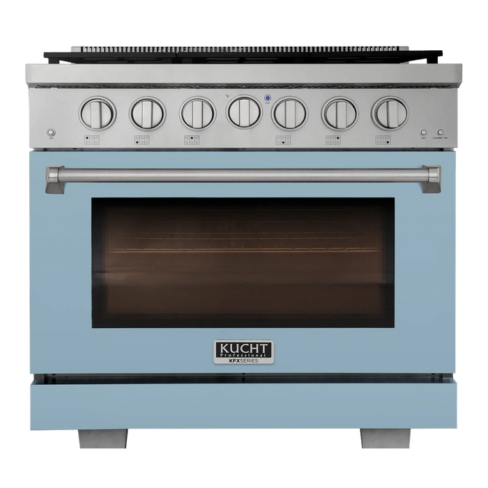 Kucht Professional 36-Inch 5.2 cu. ft. Propane Gas Range in Light Blue with True Simmer Burners (KFX3600X/LP-LB)