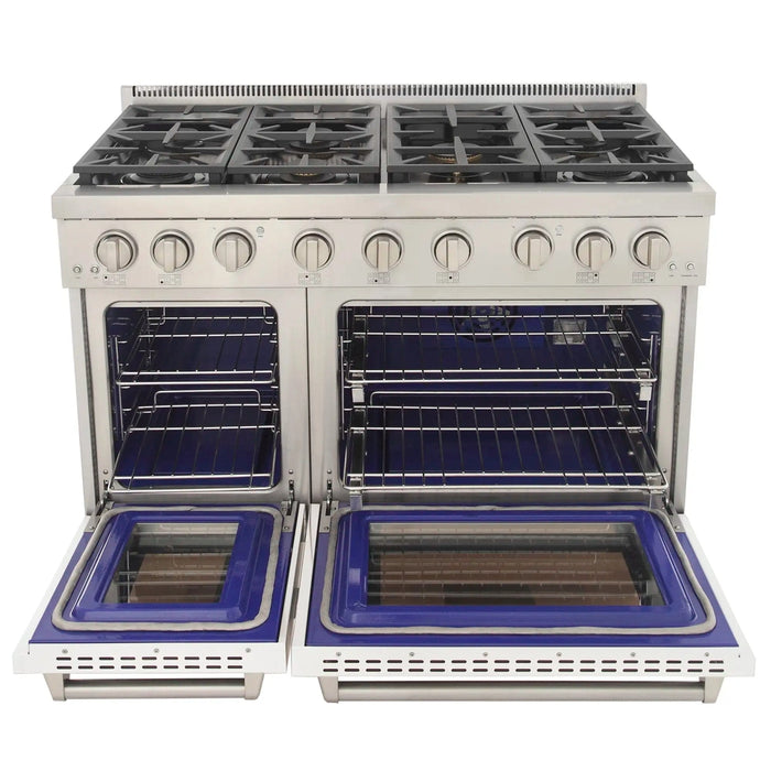 Kucht Professional 48-Inch 6.7 cu. ft. Propane Gas Range in White with Silver Accents (KFX480-LP-W)