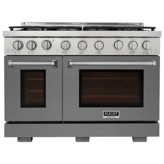 Kucht Professional 48-Inch 6.7 cu. ft. Propane Gas Range in Cement Gray with True Simmer Burners (KFX4800X/LP-GY)