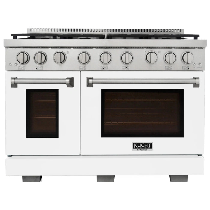 Kucht Professional 48-Inch 6.7 cu. ft. Propane Gas Range in White with True Simmer Burners (KFX4800X-LP-W)