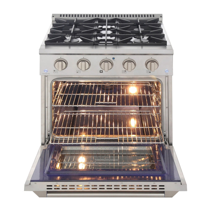 Kucht 5-Piece Appliance Package - 30-Inch Dual Fuel Range in Natural Gas, 36-Inch Refrigerator with Water Dispenser, Dishwasher, Under Cabinet Range & Microwave Drawer in Stainless Steel