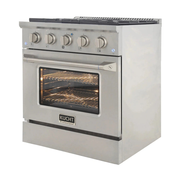 Kucht 30-Inch Pro-Style Dual Fuel Range with 4.2 cu. ft. Electric Oven and 4 Gas Burners in Gray (KDF302-GR)