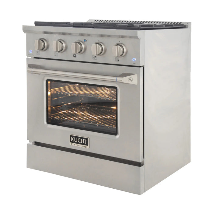 Kucht 30-Inch Pro-Style Dual Fuel Range in Propane Gas with  4.2 cu. ft. Electric Oven & 4 Gas Burners in Gray (KDF302/LP-GR)