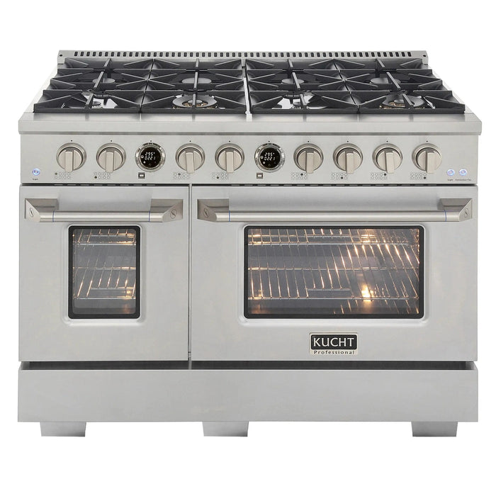 Kucht Horus 48-Inch Dual Fuel Range in Propane Gas with  6.7 cu. ft. Electric Oven & 8 Gas Burners in Stainless Steel with Digital Thermostat (KXP48-SS/LP)