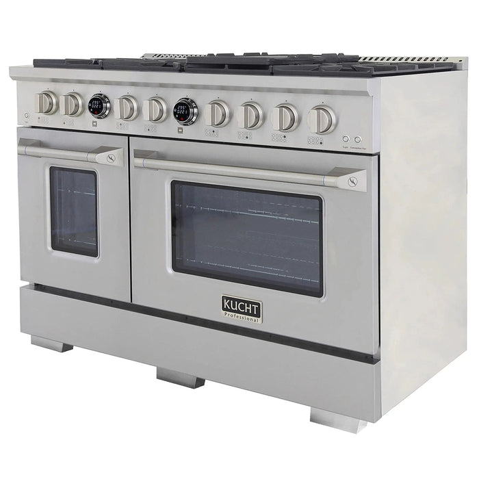 Kucht Horus 48-Inch Dual Fuel Range in Propane Gas with  6.7 cu. ft. Electric Oven & 8 Gas Burners in Stainless Steel with Digital Thermostat (KXP48-SS/LP)