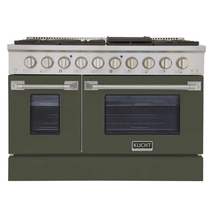Kucht Professional 48-Inch 6.7 cu ft. Propane Gas Range in Olive Green with Silver Accents (KNG481/LP-OG)