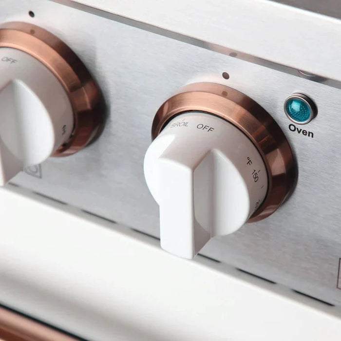 Kucht Signature 48-Inch Propane Gas Range with Convection Oven in White with White Knob & Rose Gold H&le (KNG481/LP-W-ROSE)