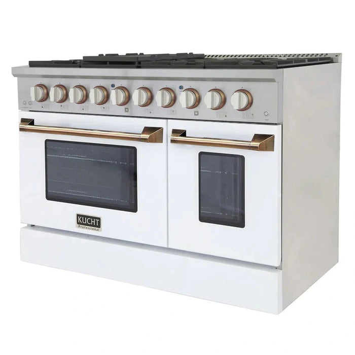 Kucht Signature 48-Inch Gas Range with Convection Oven in White with White Knobs & Gold Handle (KNG481-W-GOLD)
