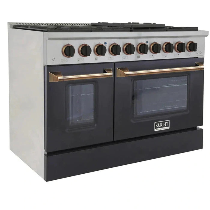 Kucht Signature 48-Inch 6.7 cu ft. Propane Gas Range with Black Door & Gold Accents (KNG481/LP-K-GOLD)