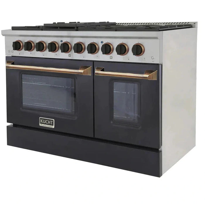 Kucht Signature 48-Inch 6.7 cu ft. Propane Gas Range with Black Door & Gold Accents (KNG481/LP-K-GOLD)