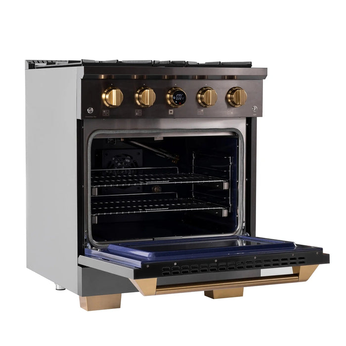 Kucht Horus 30-Inch Dual Fuel Range with 4.2 cu. ft. Electric Oven and 4 Gas Burners in Dark Titanium Stainless Steel with Digital Thermostat (KXD30)